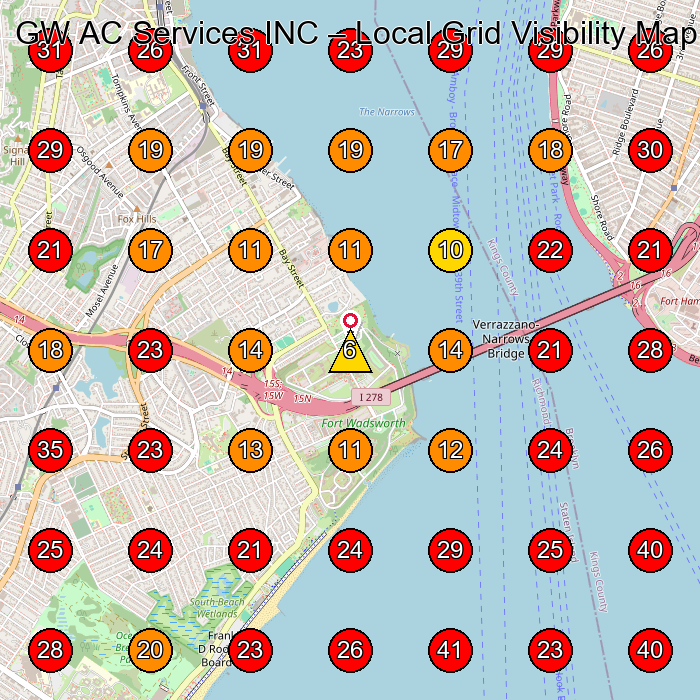 GW AC Services INC GeoGrid visibility map for Hvac Contractor in Staten Island